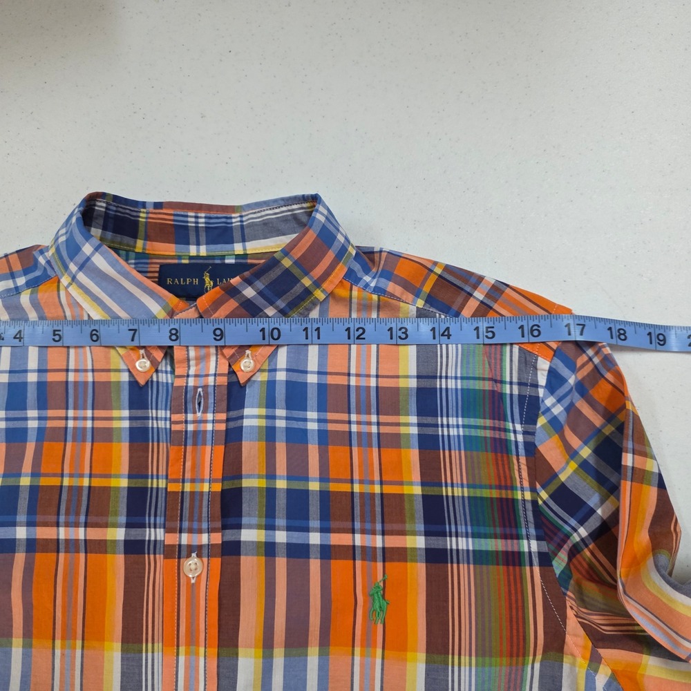 Ralph Lauren Boys XL 18-20 Orange Blue Plaid Long Sleeve Button Down Shirt Pony - Picture 7 of 8